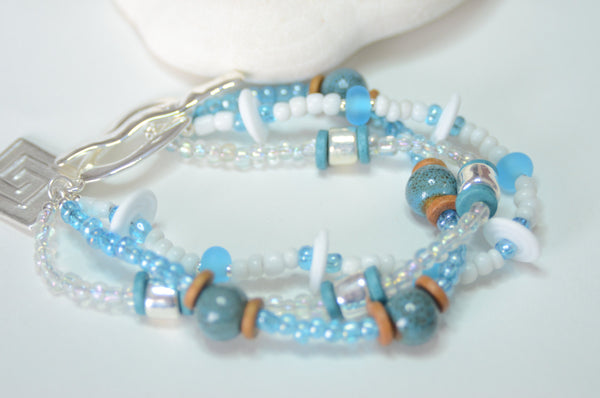 Blue and White 3 Strand Greek Key Bracelet