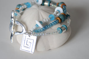 Blue and White 3 Strand Greek Key Bracelet