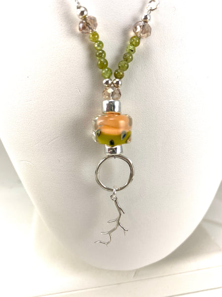 Peach and Green Coral Branch Necklace