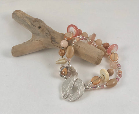 Two Strand Peach Lampwork Bracelet with Sterling Clasp