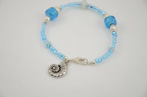 Ocean Blue Bracelet with Glass Beads, Pearls and Shell
