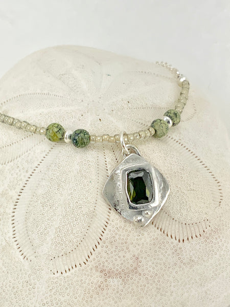 Green Stone Charm Beaded Necklace