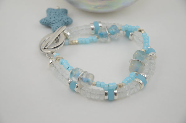 Two Strand Ocean Blue Bracelet with Starfish