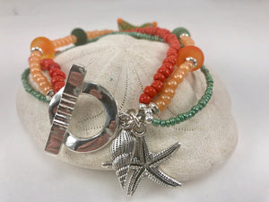 Funky Fish Glass Bead Three Strand Bracelet