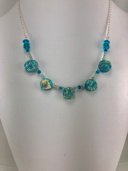 Teal Druzy and Sterling Silver Necklace