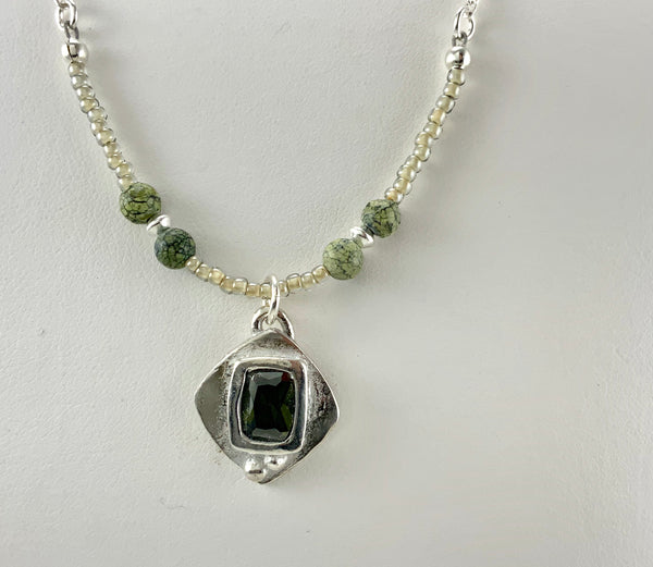 Green Stone Charm Beaded Necklace