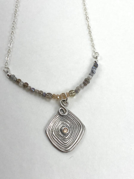 Earth tone Crystal and Agate Necklace with Sterling Pendant