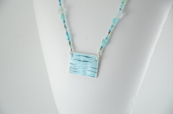 Blue Green Enameled Pendant and Lampwork Necklace