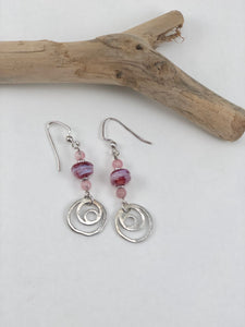 Pink Artisan Bead Earrings with Sterling Silver Dangles