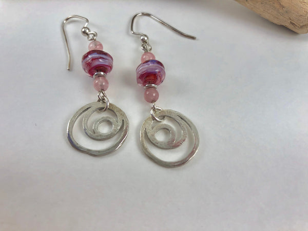 Pink Artisan Bead Earrings with Sterling Silver Dangles