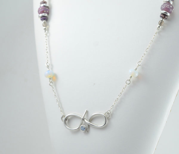 Sterling Silver & Purple Lampwork Bead Necklace with Infinity Pendant