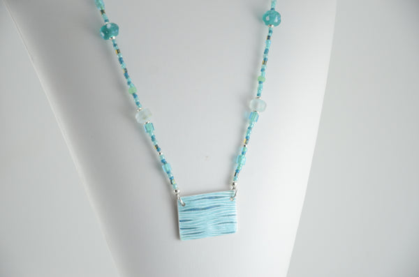 Blue Green Enameled Pendant and Lampwork Necklace