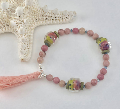 Rhodalite and Lampwork Bead Bracelet