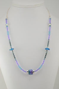 Turquoise and Purple Lampwork Bead Necklace