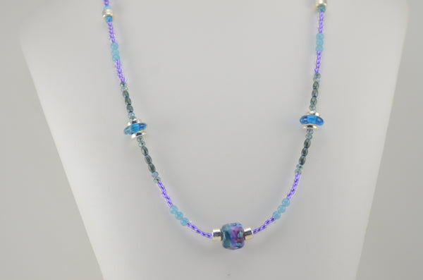 Turquoise and Purple Lampwork Bead Necklace